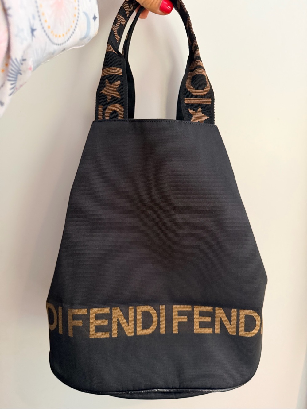 Fendi Black Tote with Brown Logo Trim